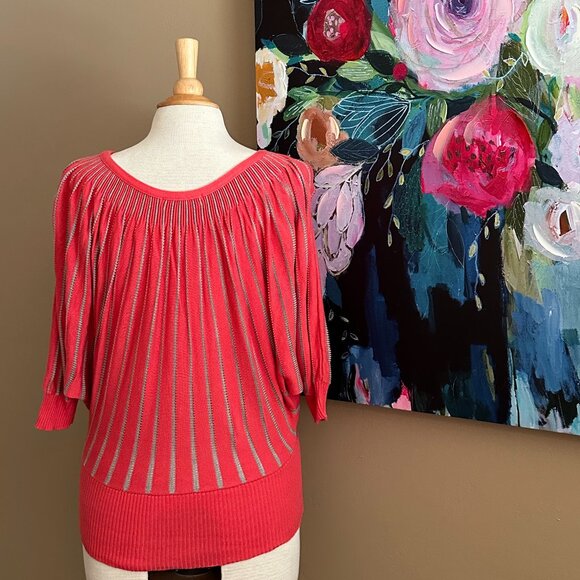 Double Zero Coral & Gray Striped Knit Top Women's Size Medium - Picture 2 of 10